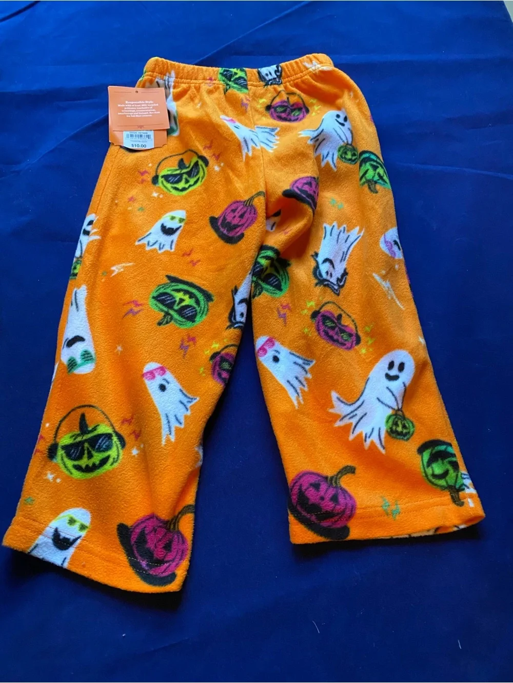 New Hyde & Eeks! Halloween Orange Ghost & Pumpkin Fleece Pajama Pants 2T